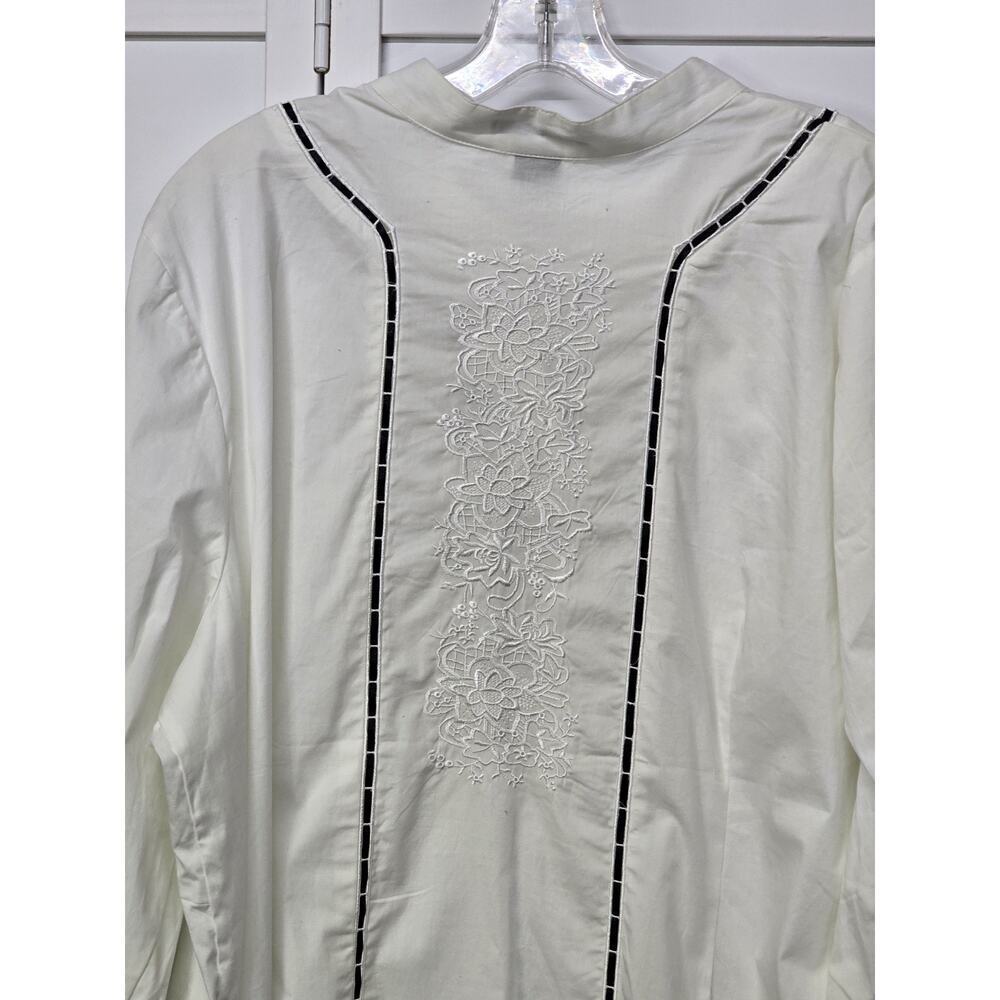 Autograph Woman Boho Embroidered Ribbon Detail Collarless Button Up Blouse SZ 3X - Picture 3 of 6